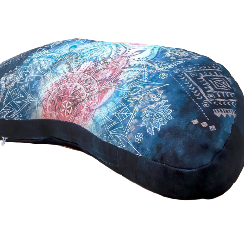 The Spirit of OM meditační polštář z bio bavlny a polodrahokamy - modro-růžový - 40x10 cm