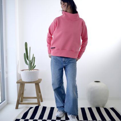 Mikina Fluffy warm pink losos (Velikost L XL)