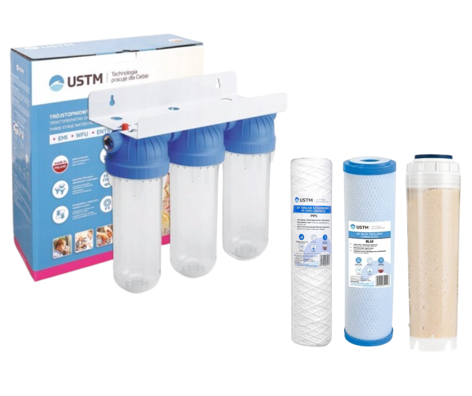Filter na vodu 10" - TRIO USTM mechanický + uhlíkový + ANEX filter na dusičany 1"