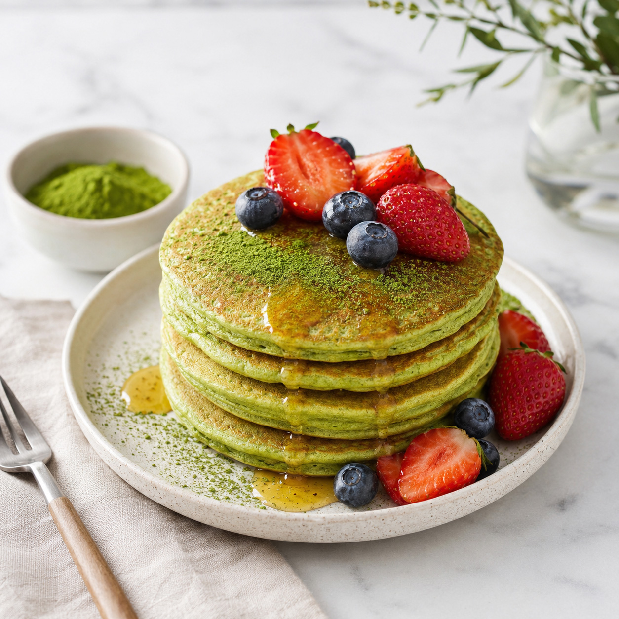 Matcha pancakes: jednoduchý recept na nadýchané zelené lívance