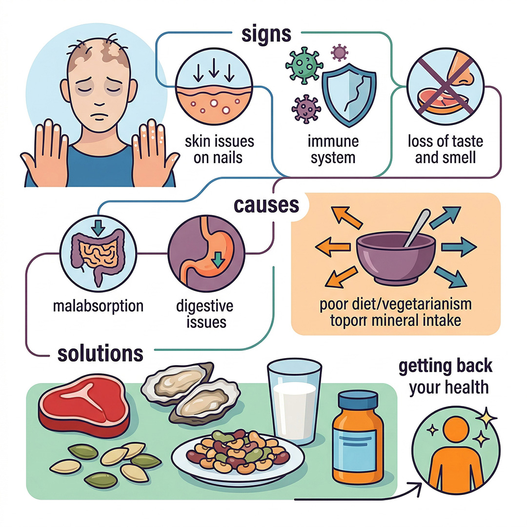 Jak poznat nedostatek zinku: příznaky, příčiny a řešení