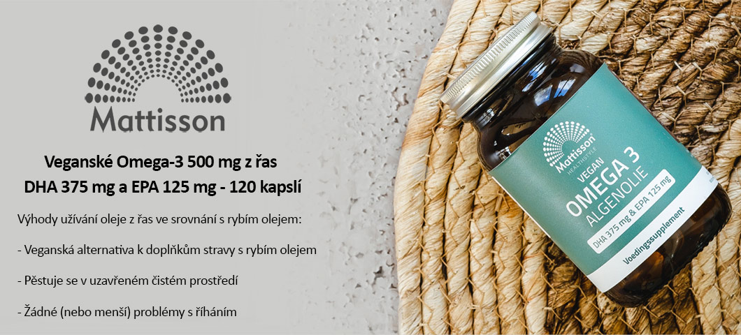 Mattisson Veganské Omega-3 500 mg z řas - DHA 375 mg a EPA 125 mg - 120 kapslí