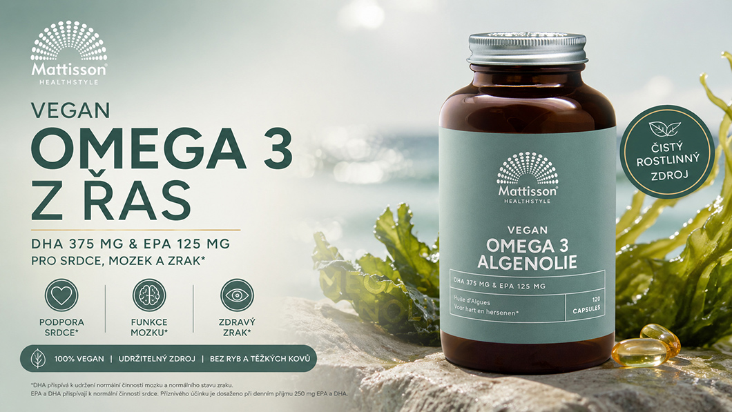 Mattisson Veganské Omega-3 500 mg z řas - DHA 375 mg a EPA 125 mg - 120 kapslí