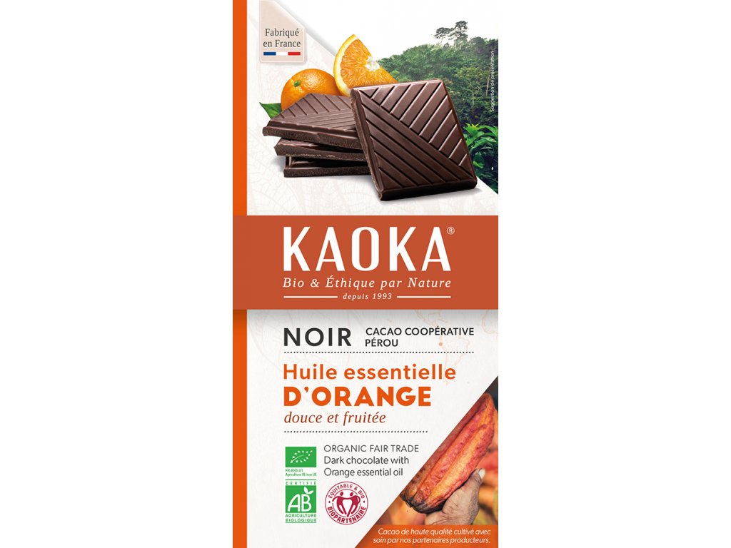 Bio čokoláda horká s pomarančovou silicou KAOKA 100g 