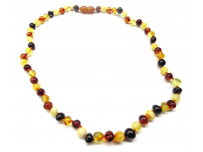 Jantarový náhrdelník 45 cm- kulaté, leštěné kamínky, multicolor