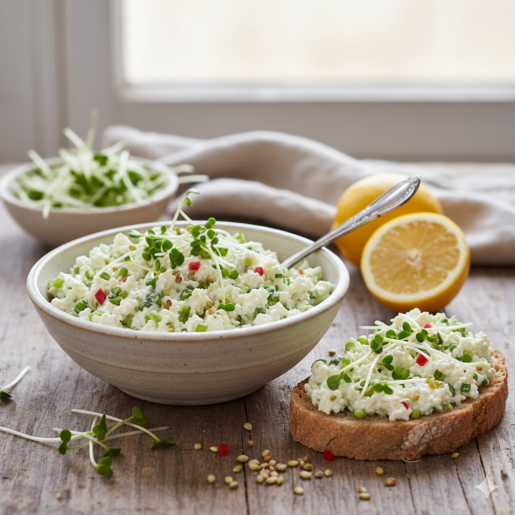 Pikantní tvarohová pomazánka s brokolicovými klíčky