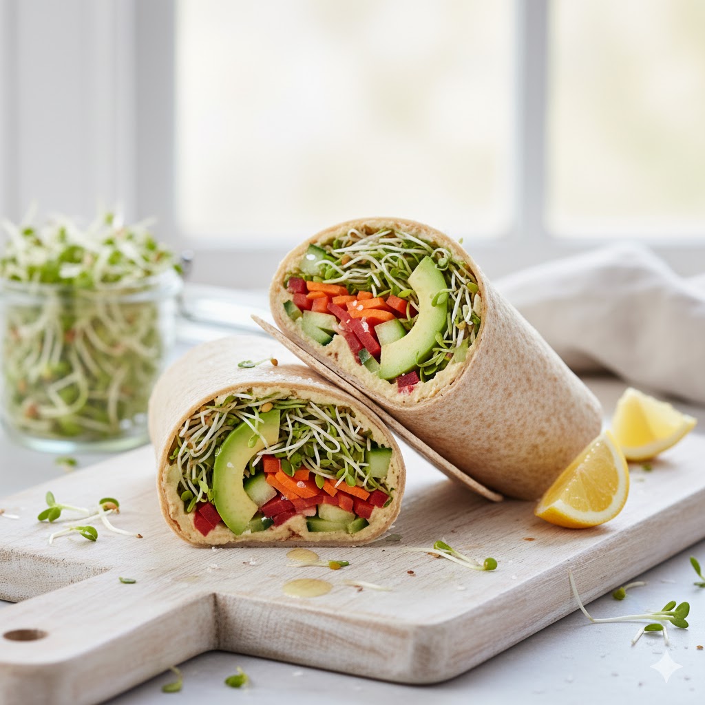 Alfalfa (Vojtěškový) Wrap s hummusem a zeleninou