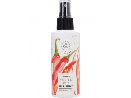 hands on veggies prirodni stylingovy lak na vlasy pro objem chilli a zeleny caj 150 ml