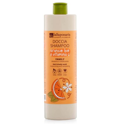lasaponaria sprchovy gel a sampon 2v1 s bio pomerancem a vit c pro celou rodinu 500 ml