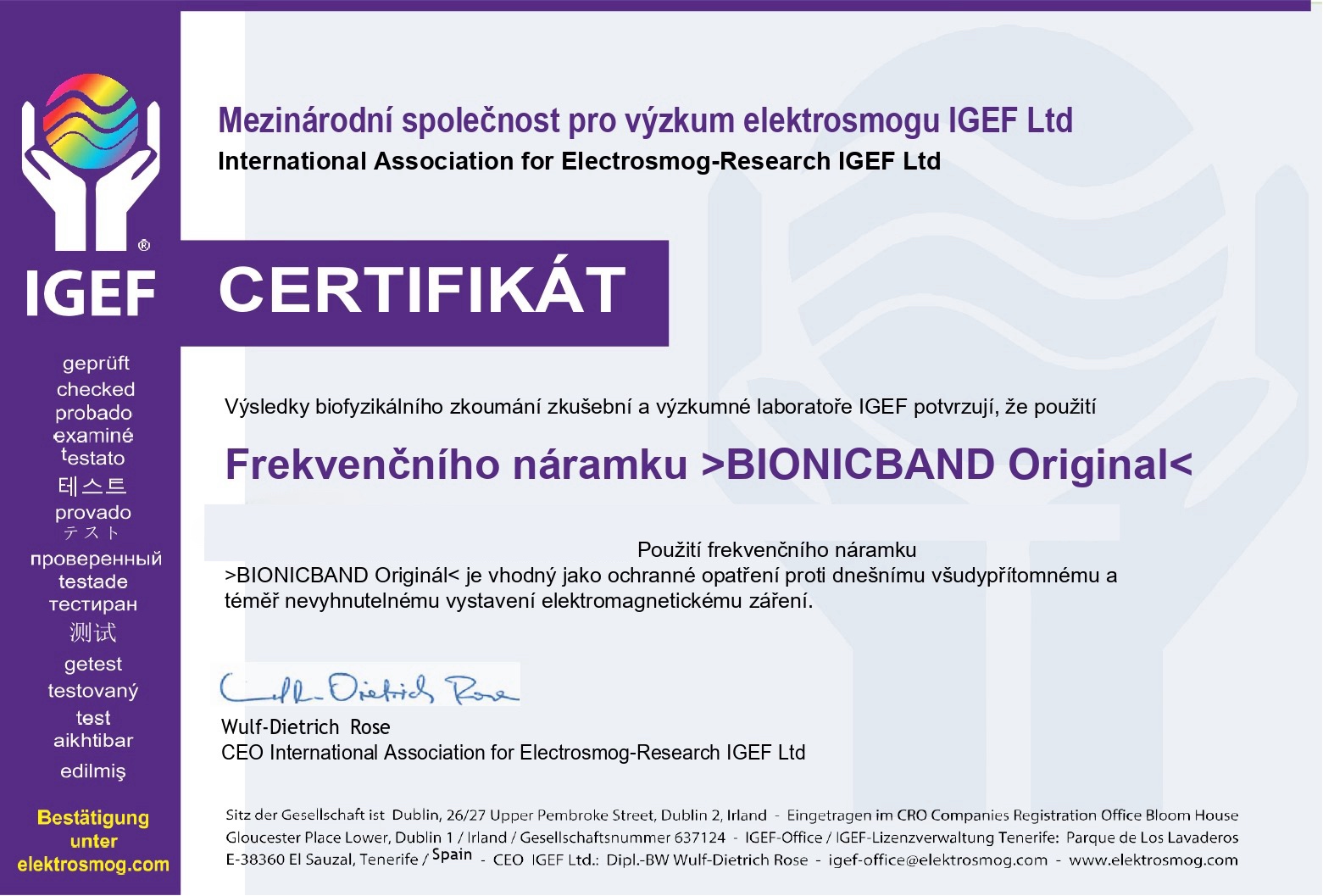 Certifikát IGEF
