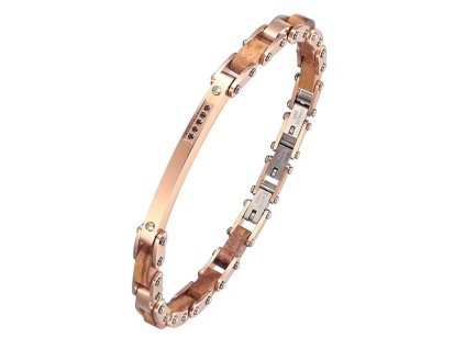 BIONICBAND® Edelstahlarmband mit Holz und Steinchen Infinity roségoldfarben