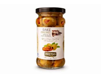 Plněné olivy se sušenými rajčaty v uzavíratelné sklenici