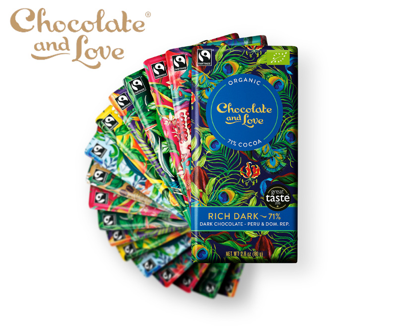 100% bio fair trade čokolády s vysokým obsahem kakaa
