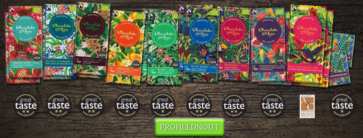 100% bio fair trade čokolády s vysokým obsahem kakaa