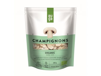 Auga Organic Champignons in brine, krájené bio žampiony ve slaném nálevu, 250 g