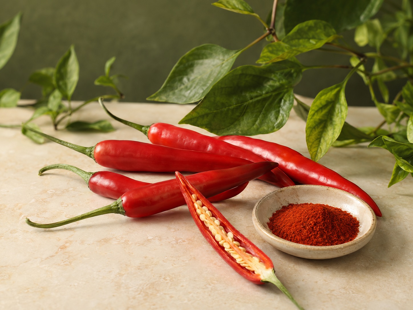Zralé červené plody kajenského pepře Capsicum annuum