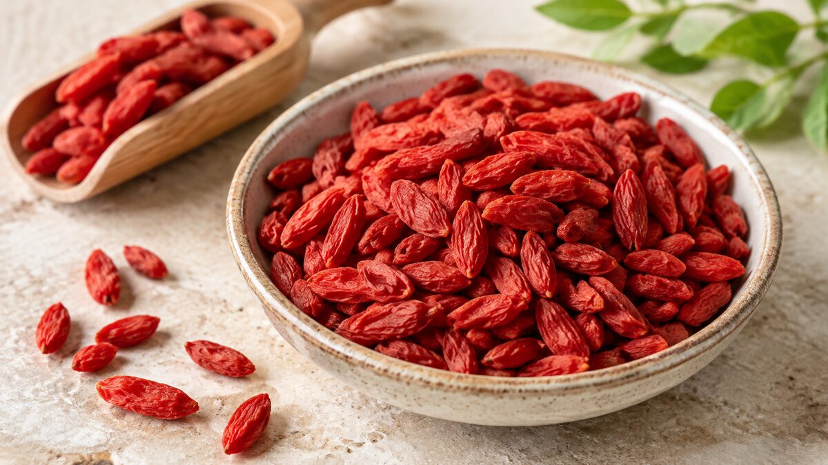 Velké sušené plody goji v kalibraci 150 až 180 plodů na 50 gramů