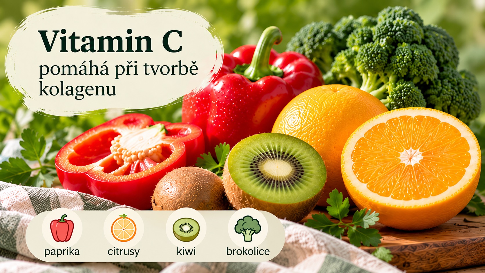 Vitamin C v potravinách – citrusy, kiwi a brokolice