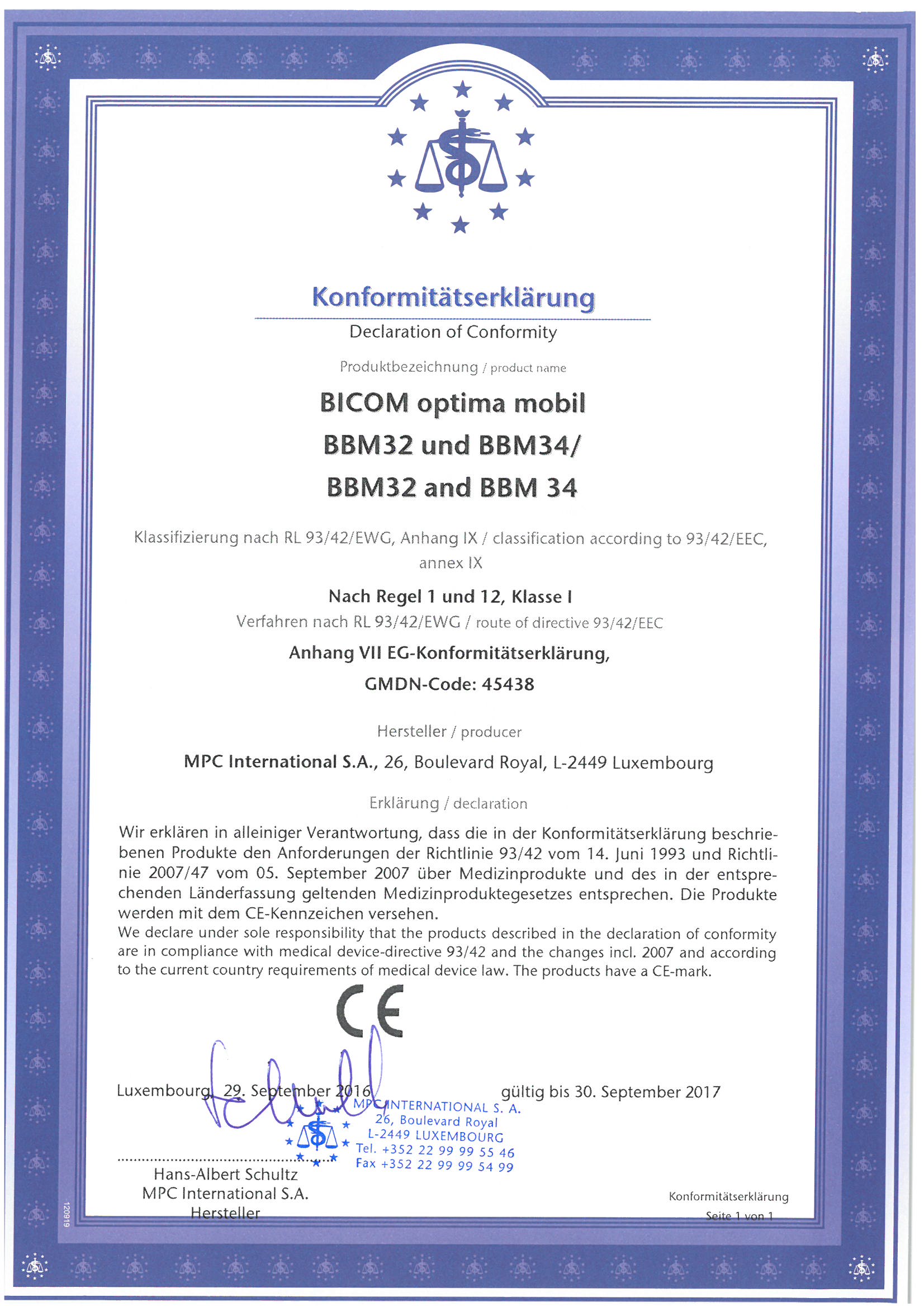 Certifikát Bicom Optima Mobil