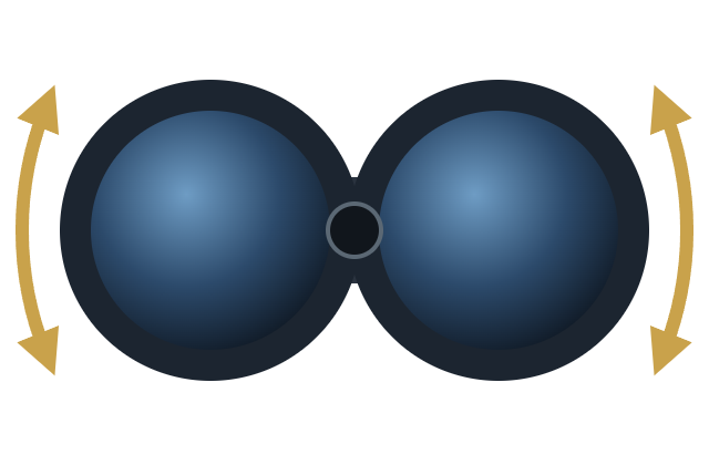 Nastavení vzdálenosti okulárů ohýbáním dalekohledu v kloubu