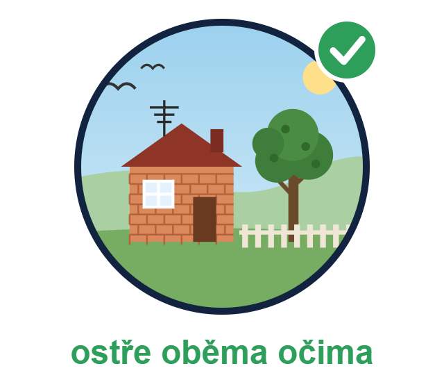 Po nastavení dioptrické korekce je obraz ostrý oběma očima
