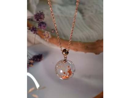 Kulička s pampeliškovým chmýřím a rose gold šupinkami