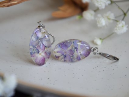 Náušnice oválky hortenzie