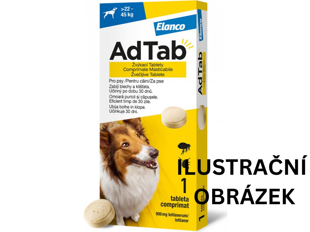 AdTab Žvýkací tablety proti blechám a klíšťatům psi 900 mg 22 45 kg 1 ks