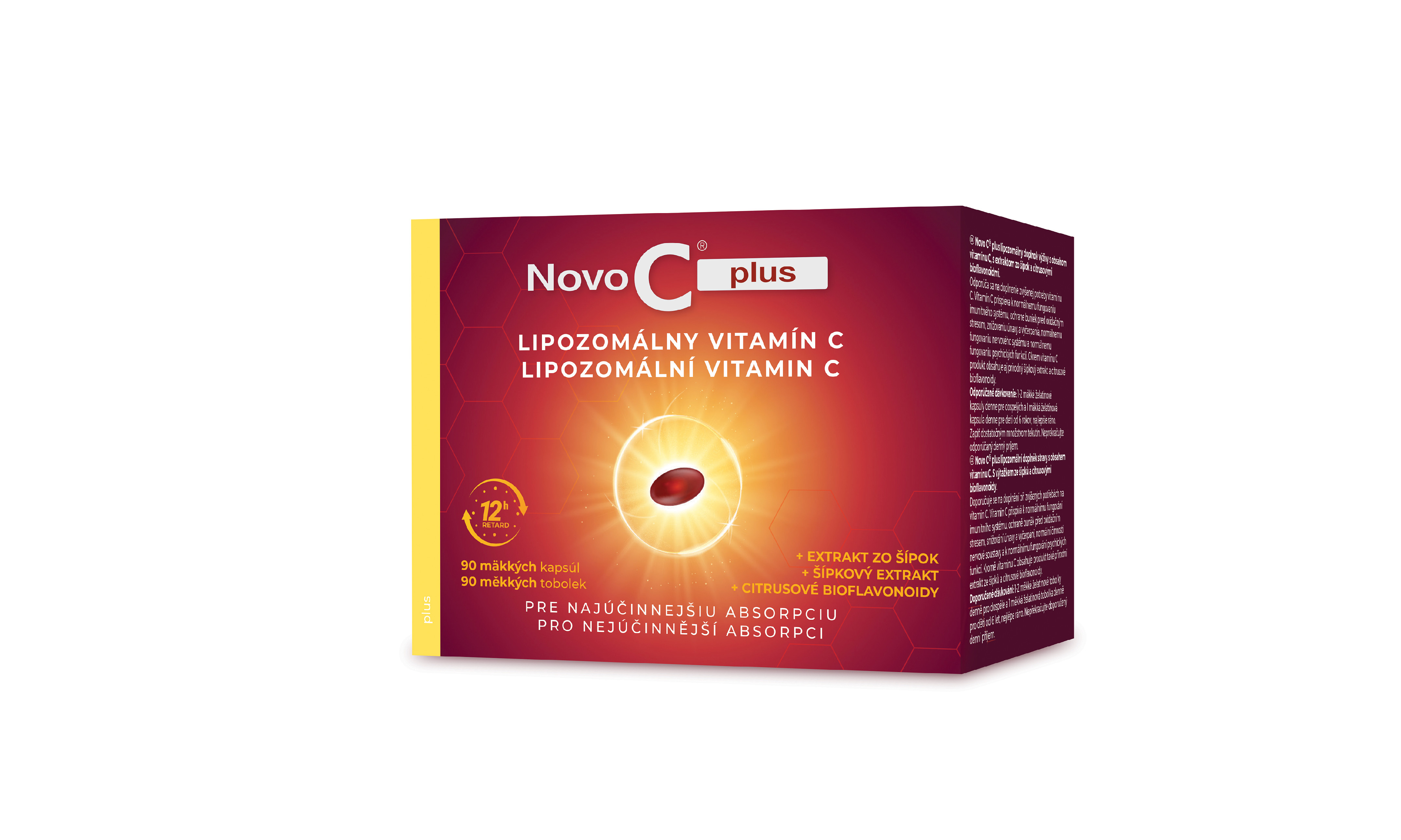 NovoCPLUS lipozomální vitamín C 90cps – 300mg + šípkový extrakt a bioflavonoidy – vysoká vstřebatelnost pro imunitu a energii