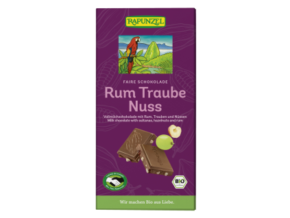 Rapunzel Mléčná čokoláda Rum-hrozny-ořech 100g bio  BIO VEGETARIAN BEZLEPEK
