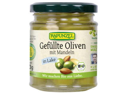 Rapunzel Olivy zelené plněné mandlemi 190g bio  BIO VEGAN BEZLEPEK