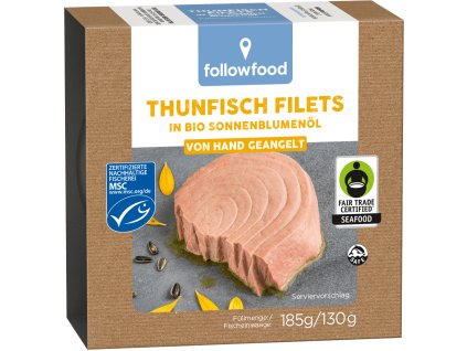 Followfood Filety tuňáka v bio slunečnicovém oleji 185 g msc  MSC