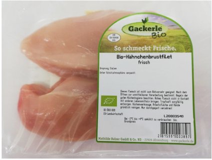 Gackerle Kuřecí prsní řízky cca 430 g bio  BIO