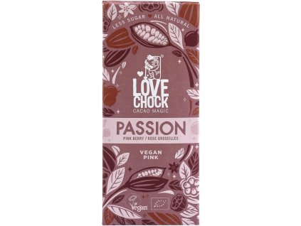 Lovechock Růžová čokoláda Red Berries 75% 70 g bio  BIO VEGAN BEZLEPEK