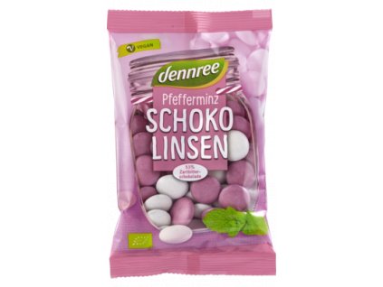 Lentilky čokoládové s peppermintom 100g DENNREE BIOVECI