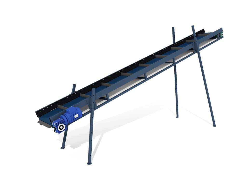 Pásový dopravník s unášeči 400 x 40cm s výsuvnými nožkami