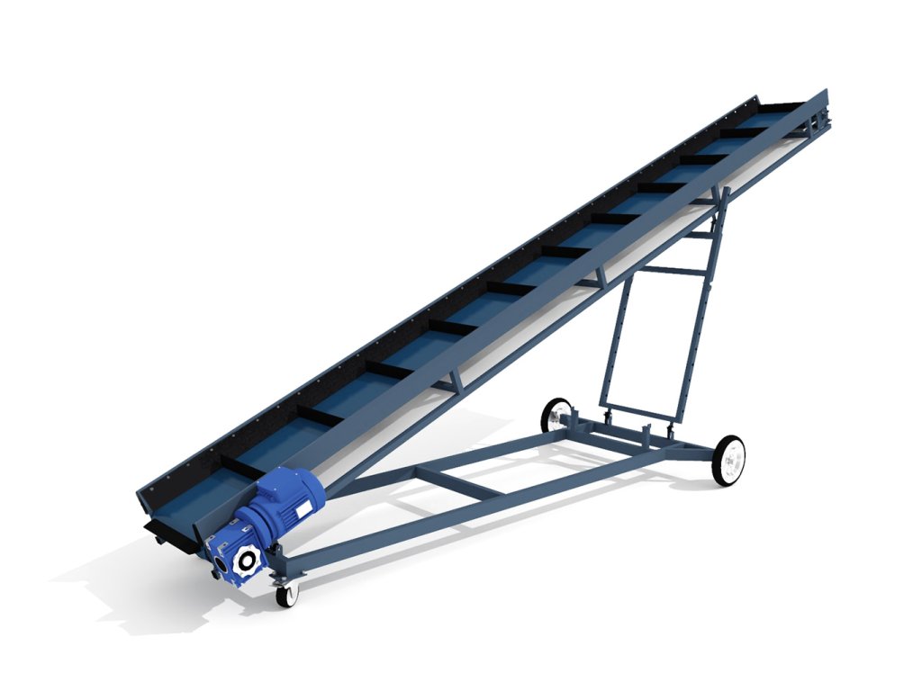 Pásový dopravník s unášeči a s podvozkem 400 x 35cm