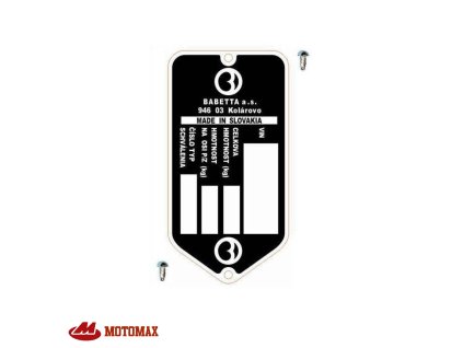 Výrobní štítek s nýty BABETTA (Babetta a.s.) *Motomax