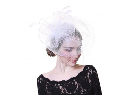 39399 damsky fascinator klobouk se sitkou bila