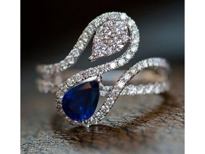 Prsten se zirkony Modrá Kapka (Velikost prstenu 62mm)