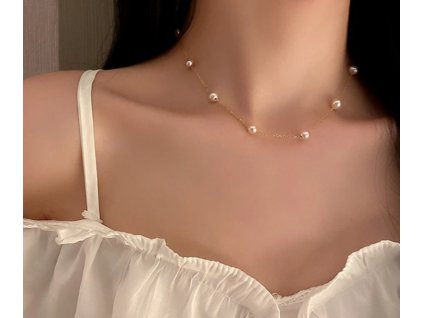 Perlový choker náhrdelník s perlami - pozlacený