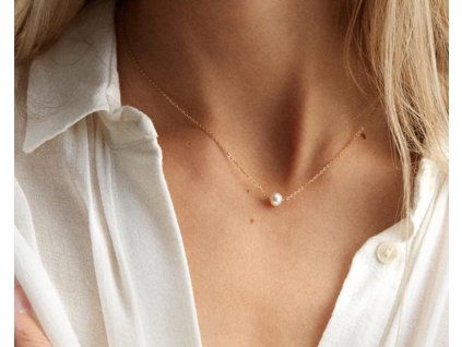 Choker náhrdelník s perlou Simple - pozlacený