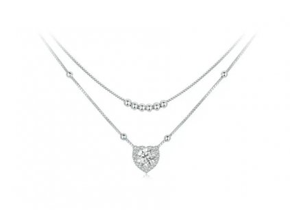 Dvojitý náhrdelník s Moissanitem Srdce - Stříbro 925