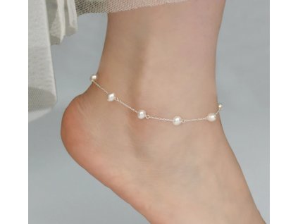 Řetízek na nohu s přírodními sladkovodními perlami Fashion - Stříbro 925