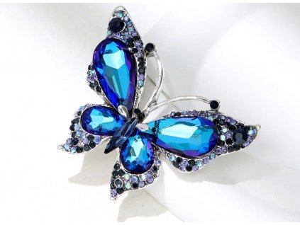 Brož s modrými krystaly Motýl