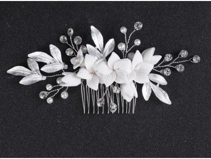 Hřeben do vlasů s bílými keramickými květy