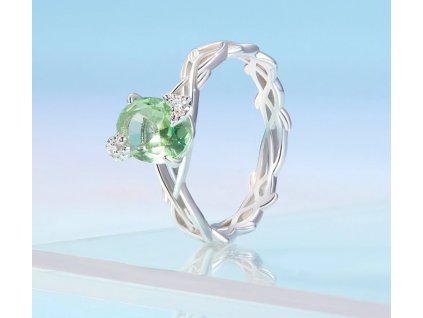 Prsten se zeleným krystalem - Stříbro 925