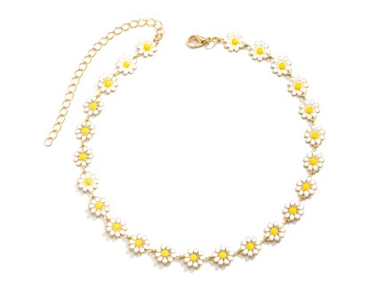 Květinový choker náhrdelník s květy Sedmikrásky- pozlacený