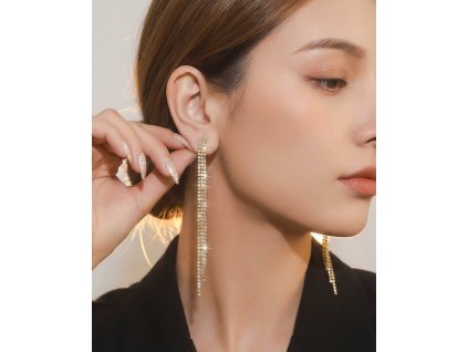 Dlouhé puzetové náušnice s krystalovými střapci