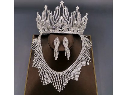 Luxusní krystalová souprava s korunkou, náušnicemi a náhrdelníkem